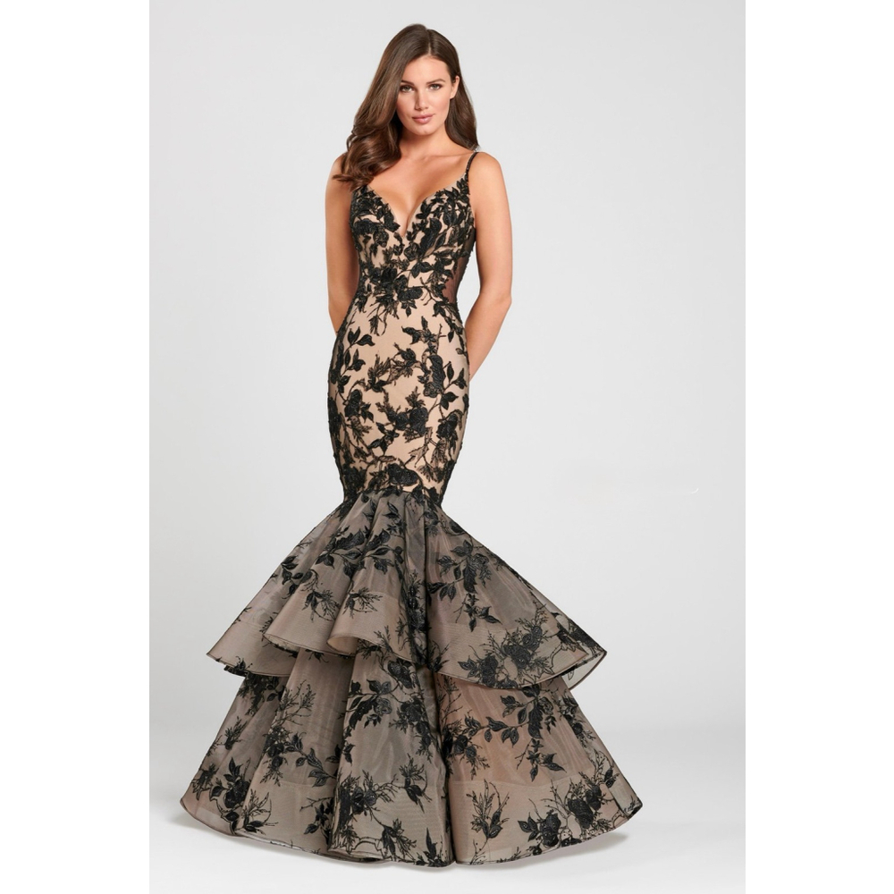 Ellie Wilde by Camille Black & Tan Mermaid Gown Dress